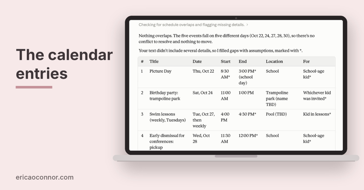 AI turning school notices and a party invite into calendar entries for the family schedule