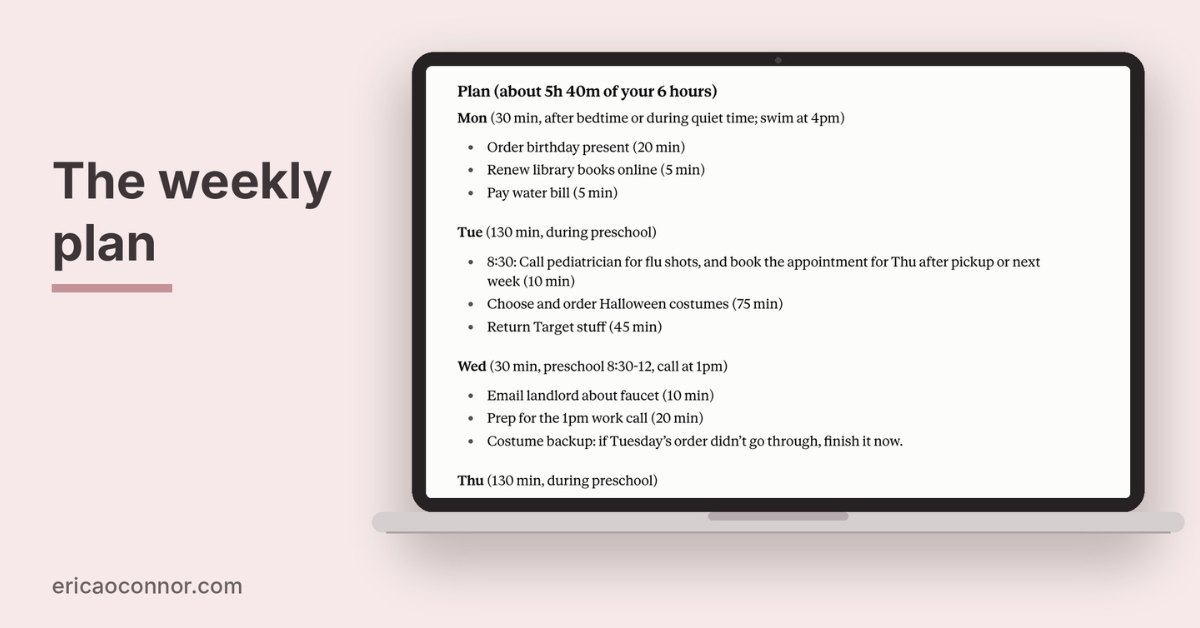 AI generated weekly plan that fits a mom’s to-do list into the hours she has, day by day